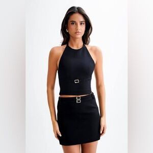 Meshki Letitia Black Halter Top & Mini Skirt Set NWT